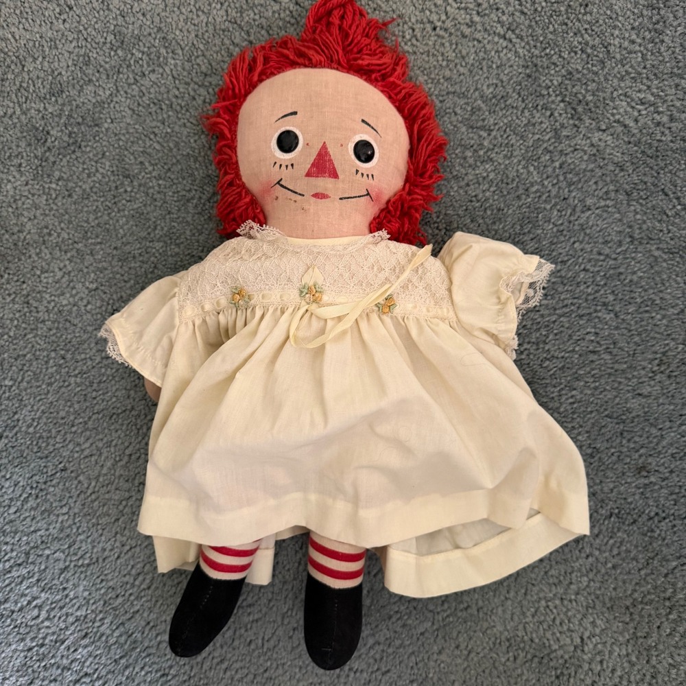Raggedy Ann Plush Doll Nannette Dress Red White Striped Legs I Love You Heart